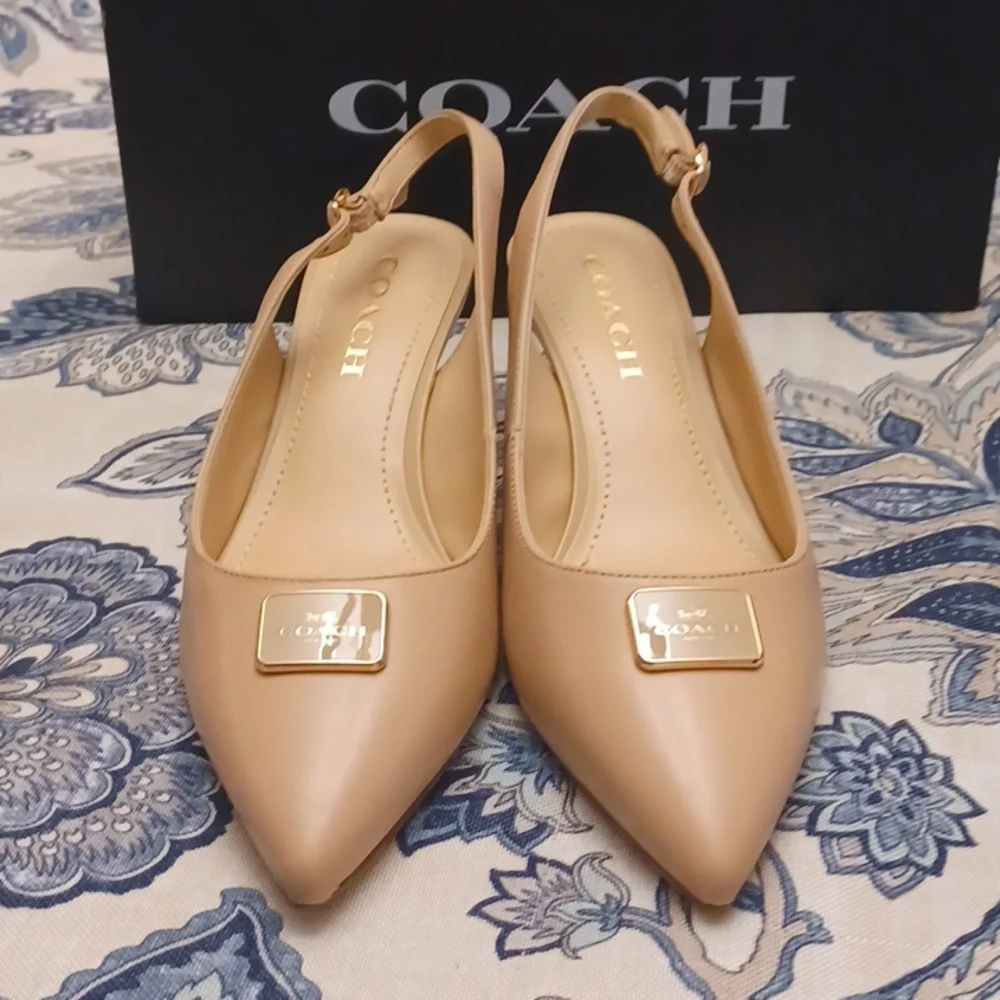 Coach Jillian Beachwood  Slingback Heels Great Neutral SZ 6.5B - Picture 4 of 16